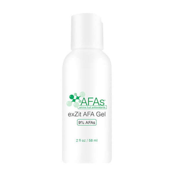 AFAs Graduated Treatments exZit AFA Gel forbedrer flekker effektivt uten å tørke over og eksfolierer forsiktig og effektivt for å avsløre klar, lys hud. Flott for fet og kviserutsatt hud og yngre pasienter.