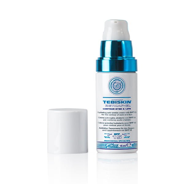 Tebiskin Reticap Contour Eye & Lip SPF 15 er et produkt basert på ren mikroinnkapslet Retinol, spesielt for det delikate og følsomme øye- og leppekonturområdet. Den effektive dype og langvarige fuktighetsgivende og tonende virkningen reduserer synligheten av rynker, fine linjer og "kråkeføtter" og motvirker gravitasjonshelling av det øvre øyelokket. UVB- og UVA-filtrene (SPF 15) i produktet beskytter den ømfintlige huden i øyet og leppekonturen mot solstråling. Takket være Skin Flash App Technology er resultatene tydelige allerede noen minutter etter påføring: huden virker øyeblikkelig glatt og silkeaktig og synligheten av rynker reduseres markant. Produktet sprer seg lett og absorberes raskt.