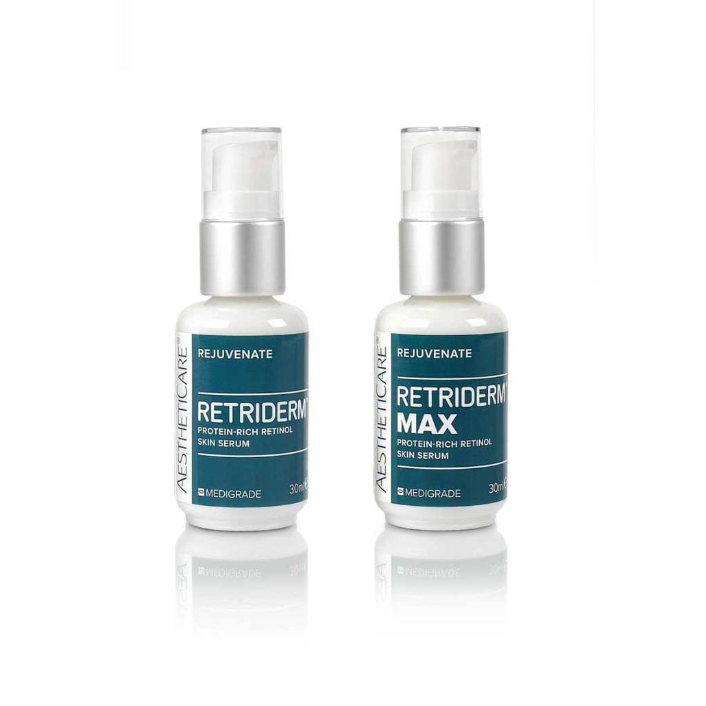 Retriderm Serum og MAX er vitamin A-serumer som synlig og fysisk forynger alderende hud og er ideelle for de med sensitiv hud eller de med fotoskader.